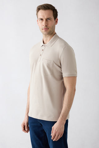  Orta Vizon Kıvrılmaz Polo Yaka Regular Fit Cepli Ribana Detaylı Pamuk Tişört