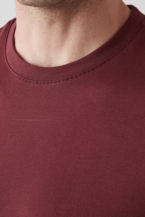 Dark Burgundy Crew Neck Regular Fit Cotton Basic T-shirt