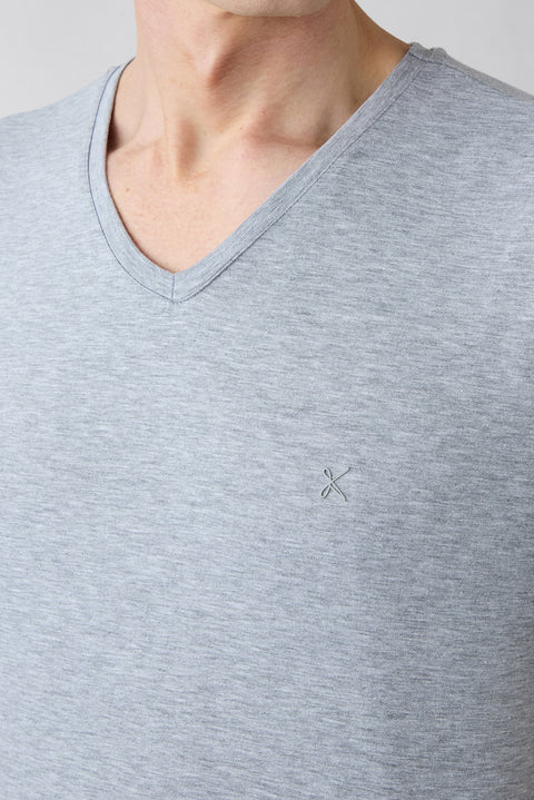 Açık Gri Melanj V Yaka Slim Fit Süprem Pamuklu Basic Tişört