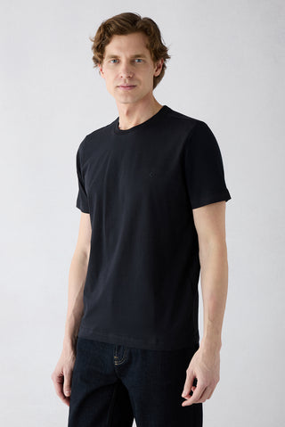  Siyah-Beyaz Bisiklet Yaka Regular Fit %100 Pamuk 2'li Paket Basic Tişört Seti