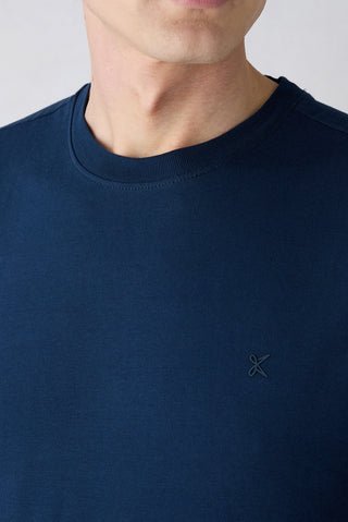  Lacivert-Lacivert Bisiklet Yaka Regular Fit %100 Pamuk 2'li Paket Basic Tişört Seti