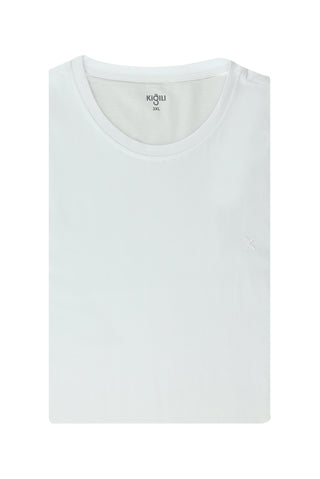  Beyaz Büyük Beden Bisiklet Yaka Süprem Pamuklu Tişört