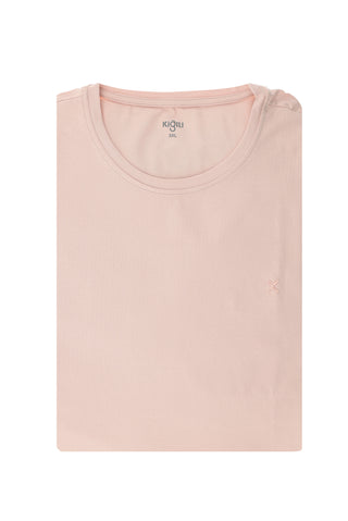  Toz Pembe Büyük Beden Bisiklet Yaka Süprem Pamuklu Ti?ört-Ki??l?