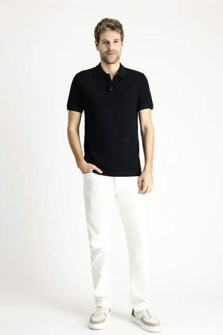  Siyah Slim Fit Dar Kesim Nakışlı Pamuk Polo Yaka Tişört
