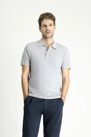  Orta Gri Slim Fit Dar Kesim Nakışlı Pamuk Polo Yaka Tişört
