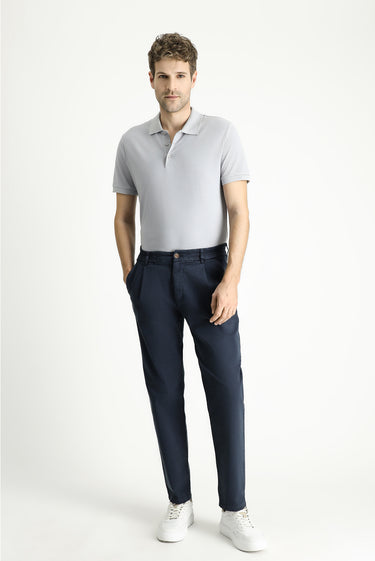 Orta Gri Slim Fit Dar Kesim Nakışlı Pamuk Polo Yaka Tişört