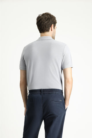  Orta Gri Slim Fit Dar Kesim Nakışlı Pamuk Polo Yaka Tişört