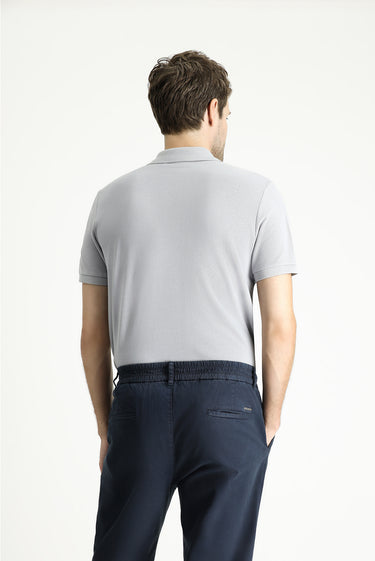 Orta Gri Slim Fit Dar Kesim Nakışlı Pamuk Polo Yaka Tişört
