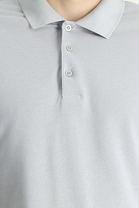 Orta Gri Slim Fit Dar Kesim Nakışlı Pamuk Polo Yaka Tişört