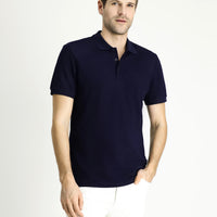 Koyu Lacivert Slim Fit Dar Kesim Nakışlı Pamuk Polo Yaka Tişört