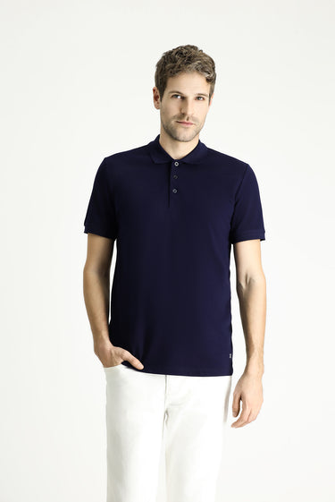 Koyu Lacivert Slim Fit Dar Kesim Nakışlı Pamuk Polo Yaka Tişört