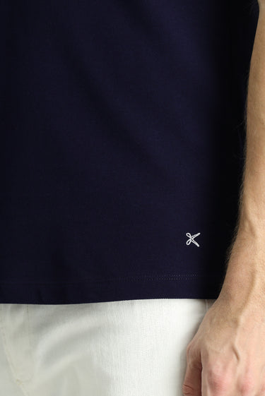 Koyu Lacivert Slim Fit Dar Kesim Nakışlı Pamuk Polo Yaka Tişört