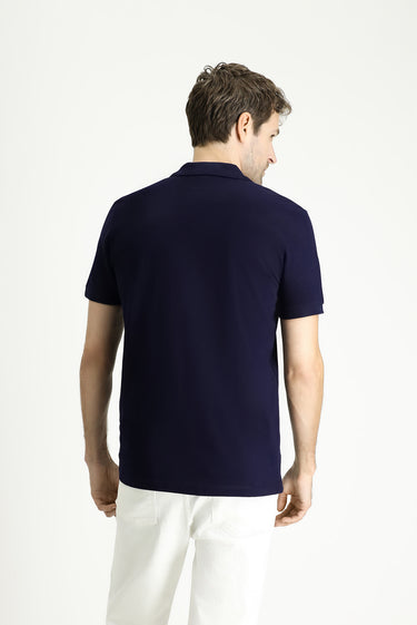 Koyu Lacivert Slim Fit Dar Kesim Nakışlı Pamuk Polo Yaka Tişört