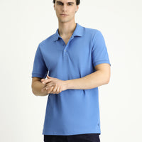 Havacı Mavi Slim Fit Dar Kesim Nakışlı Pamuk Polo Yaka Tişört