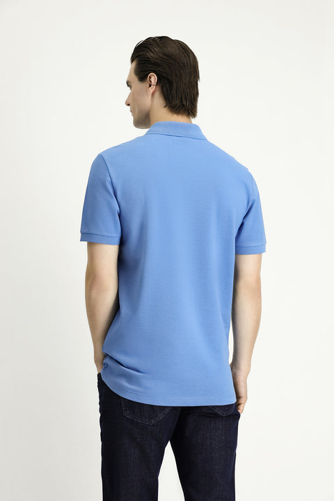 Havacı Mavi Slim Fit Dar Kesim Nakışlı Pamuk Polo Yaka Tişört