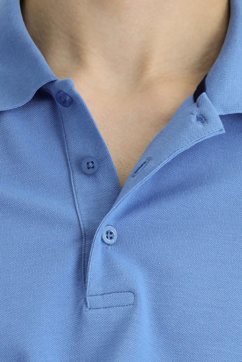 Havacı Mavi Slim Fit Dar Kesim Nakışlı Pamuk Polo Yaka Tişört