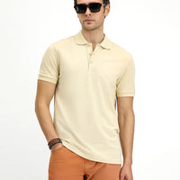 Açık Bej Slim Fit Dar Kesim Nakışlı Pamuk Polo Yaka Tişört