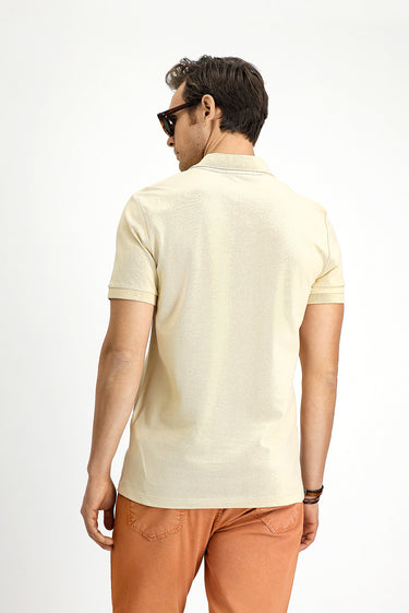 Açık Bej Slim Fit Dar Kesim Nakışlı Pamuk Polo Yaka Tişört