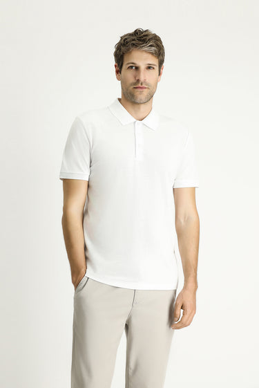 Beyaz Slim Fit Dar Kesim Nakışlı Pamuk Polo Yaka Tişört