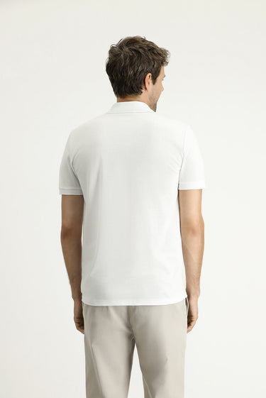 Beyaz Slim Fit Dar Kesim Nakışlı Pamuk Polo Yaka Tişört