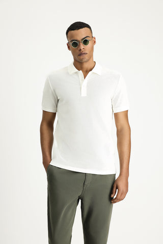  Ekru Slim Fit Dar Kesim Nak??l? Pamuk Polo Yaka Ti?ört-Ki??l?