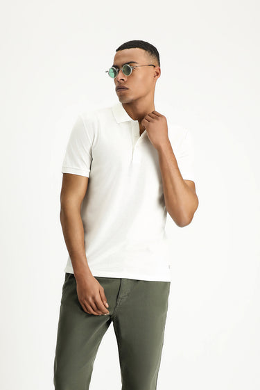  Ekru Slim Fit Dar Kesim Nakışlı Pamuk Polo Yaka Tişört