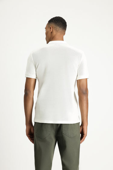 Ekru Slim Fit Dar Kesim Nakışlı Pamuk Polo Yaka Tişört