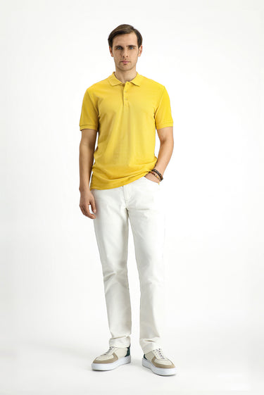  Sarı Slim Fit Dar Kesim Nakışlı Pamuk Polo Yaka Tişört