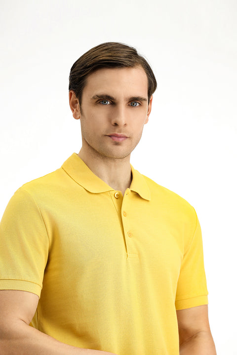Sarı Slim Fit Dar Kesim Nakışlı Pamuk Polo Yaka Tişört