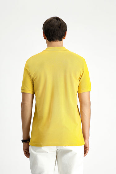  Sarı Slim Fit Dar Kesim Nakışlı Pamuk Polo Yaka Tişört