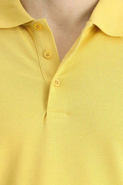 Sarı Slim Fit Dar Kesim Nakışlı Pamuk Polo Yaka Tişört
