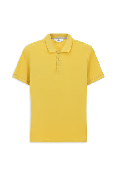 Sarı Slim Fit Dar Kesim Nakışlı Pamuk Polo Yaka Tişört