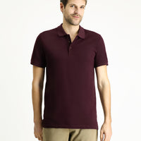 Koyu Bordo Slim Fit Dar Kesim Nakışlı Pamuk Polo Yaka Tişört