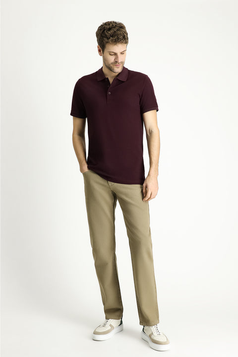 Koyu Bordo Slim Fit Dar Kesim Nakışlı Pamuk Polo Yaka Tişört