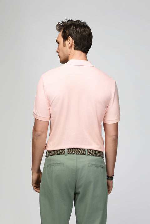 Toz Pembe Slim Fit Dar Kesim Nakışlı Pamuk Polo Yaka Tişört