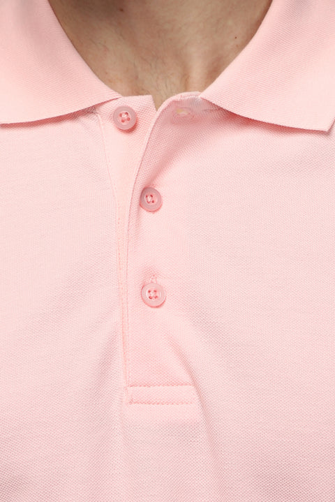 Toz Pembe Slim Fit Dar Kesim Nakışlı Pamuk Polo Yaka Tişört