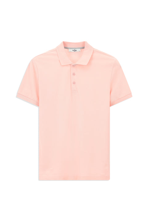 Toz Pembe Slim Fit Dar Kesim Nakışlı Pamuk Polo Yaka Tişört