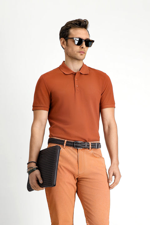 Tarçın  Slim Fit Dar Kesim Nakışlı Pamuk Polo Yaka Tişört