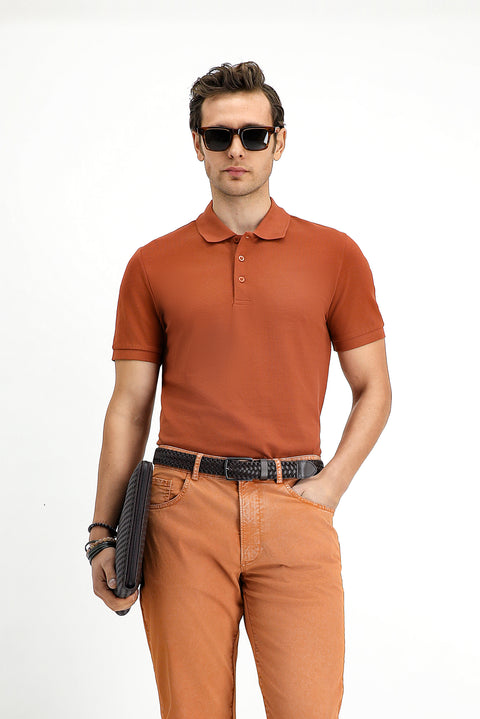 Tarçın  Slim Fit Dar Kesim Nakışlı Pamuk Polo Yaka Tişört
