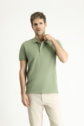  Orman Yeşili Slim Fit Dar Kesim Nakışlı Pamuk Polo Yaka Tişört
