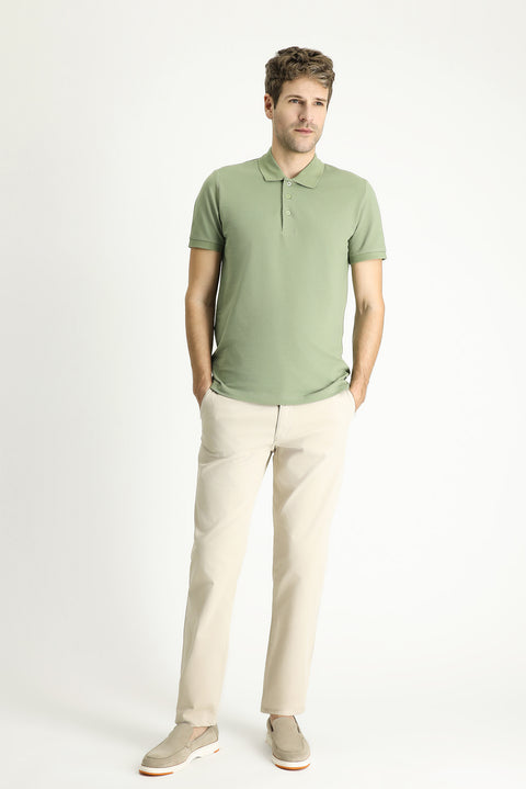 Orman Yeşili Slim Fit Dar Kesim Nakışlı Pamuk Polo Yaka Tişört