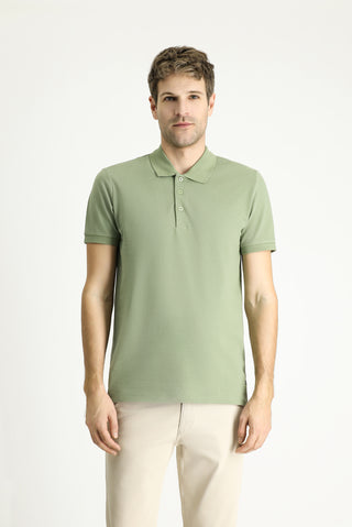  Orman Yeşili Slim Fit Dar Kesim Nakışlı Pamuk Polo Yaka Tişört