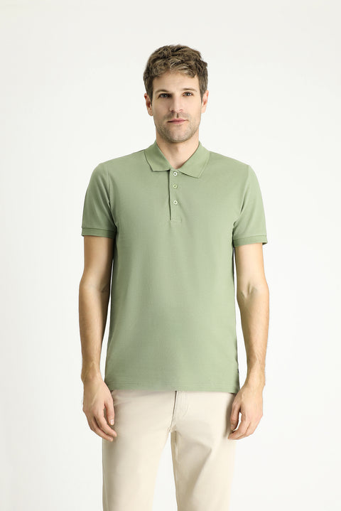 Orman Yeşili Slim Fit Dar Kesim Nakışlı Pamuk Polo Yaka Tişört