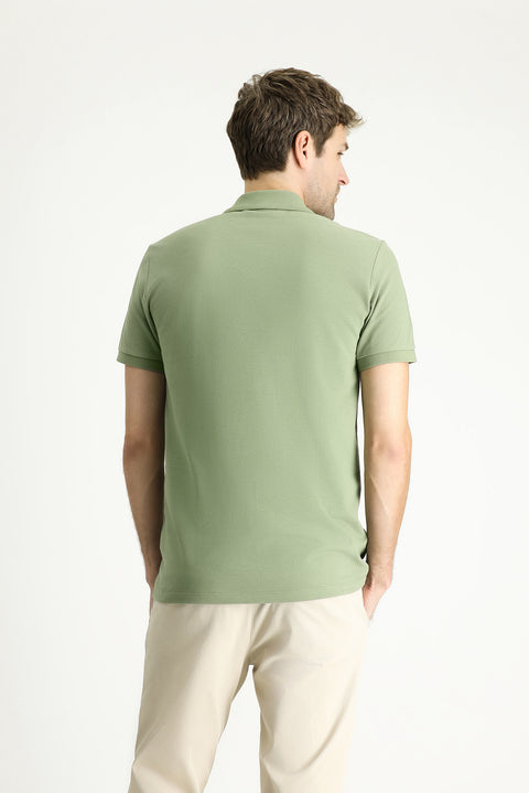 Orman Yeşili Slim Fit Dar Kesim Nakışlı Pamuk Polo Yaka Tişört