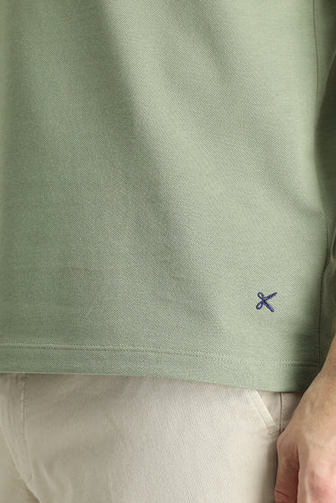 Orman Yeşili Slim Fit Dar Kesim Nakışlı Pamuk Polo Yaka Tişört