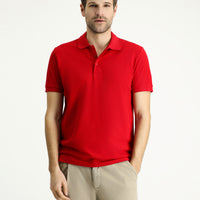 Açık Kırmızı Slim Fit Dar Kesim Nakışlı Pamuk Polo Yaka Tişört