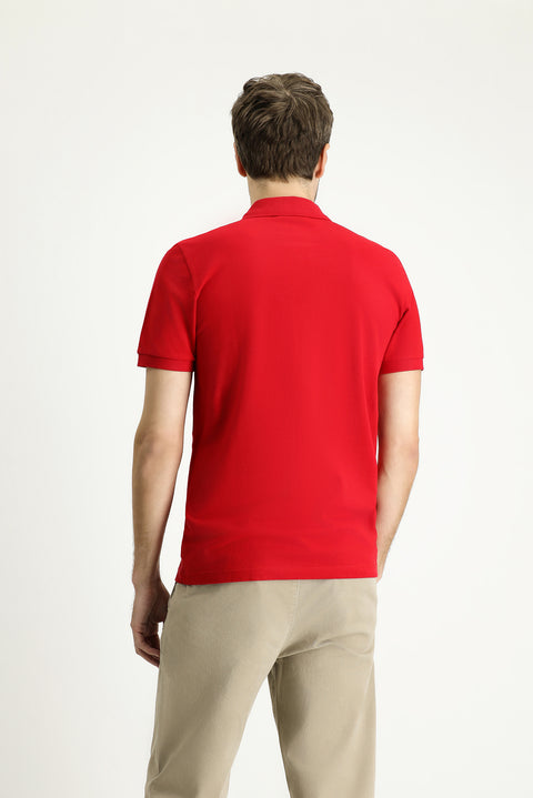 Açık Kırmızı Slim Fit Dar Kesim Nakışlı Pamuk Polo Yaka Tişört