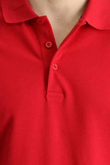 Açık Kırmızı Slim Fit Dar Kesim Nakışlı Pamuk Polo Yaka Tişört