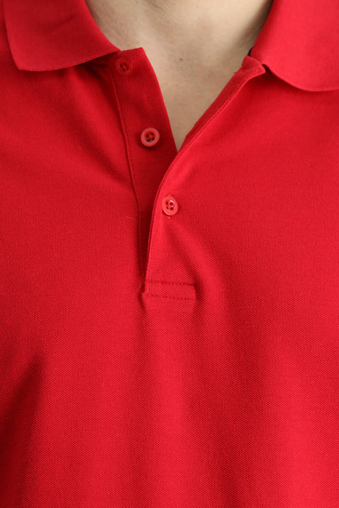 Açık Kırmızı Slim Fit Dar Kesim Nakışlı Pamuk Polo Yaka Tişört