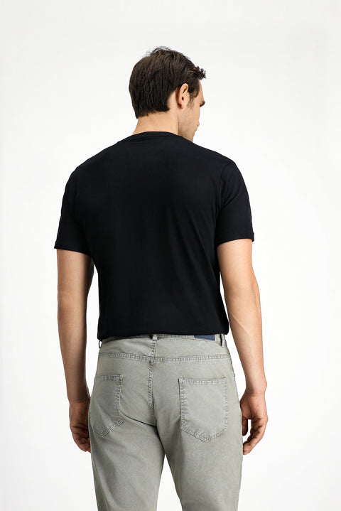 Siyah Bisiklet Yaka Slim Fit Dar Kesim Pamuk Tişört